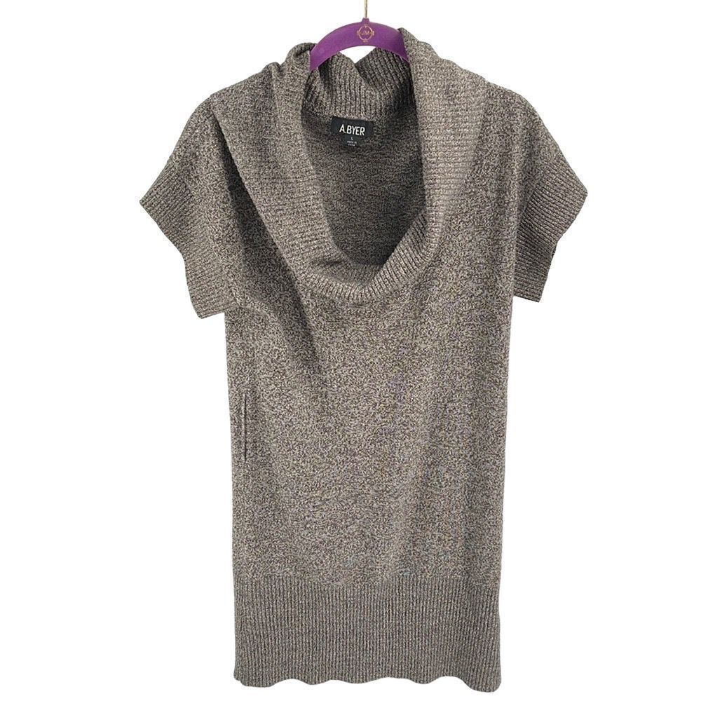 A. byer large brown white sweater dress tunic longline top
